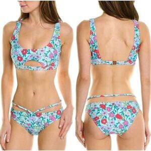 Nanette Lepore Swim NWT Women's Light Blue Floral Cami Bikini Set Size 10